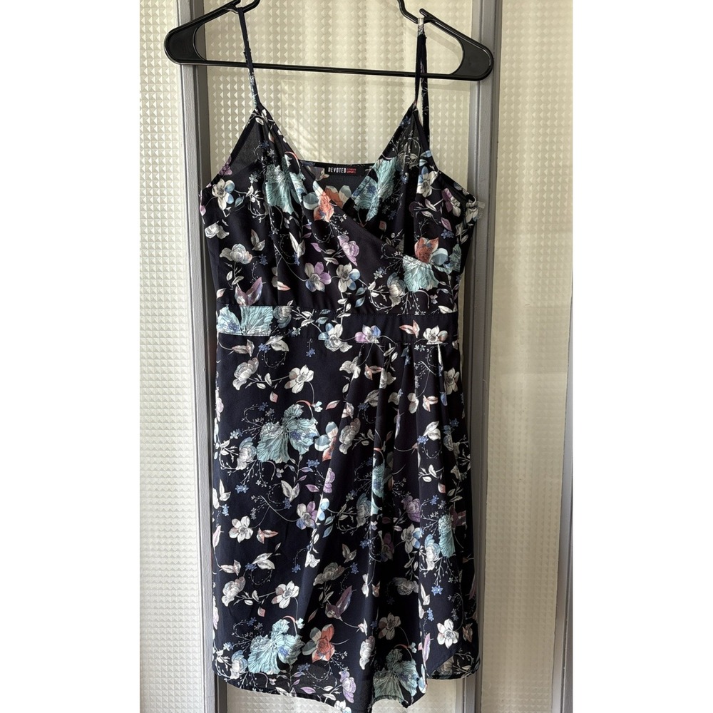 Devoted Luxury Apparel Floral Midi Dress Navy Blue Wrap V-Neck Sleeveless Small